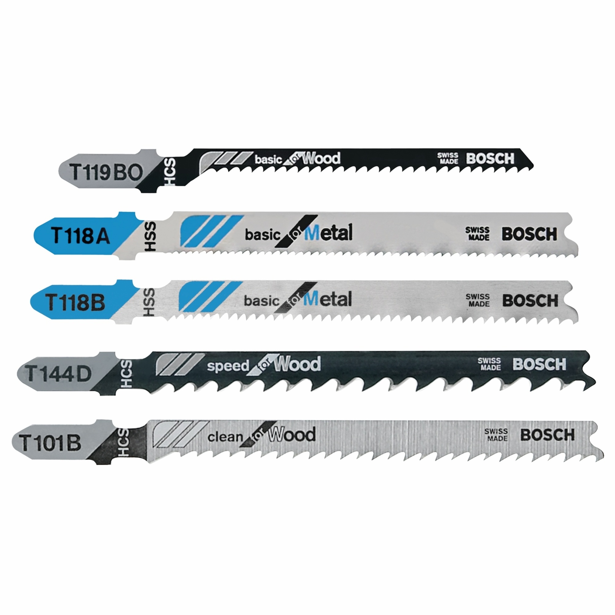 Bosch 5-Piece T-Shank Jig Saw Blade Set for Wood and Metal, Model# T500
